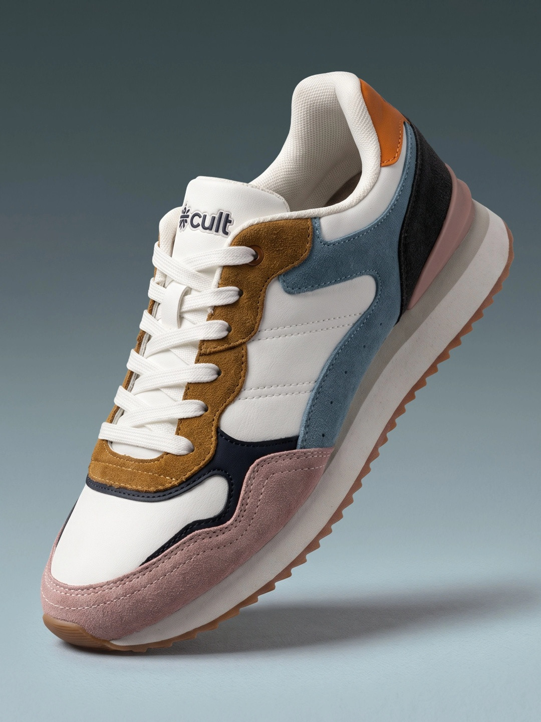 CULT Women White & Slate RetroEdge Sneakers