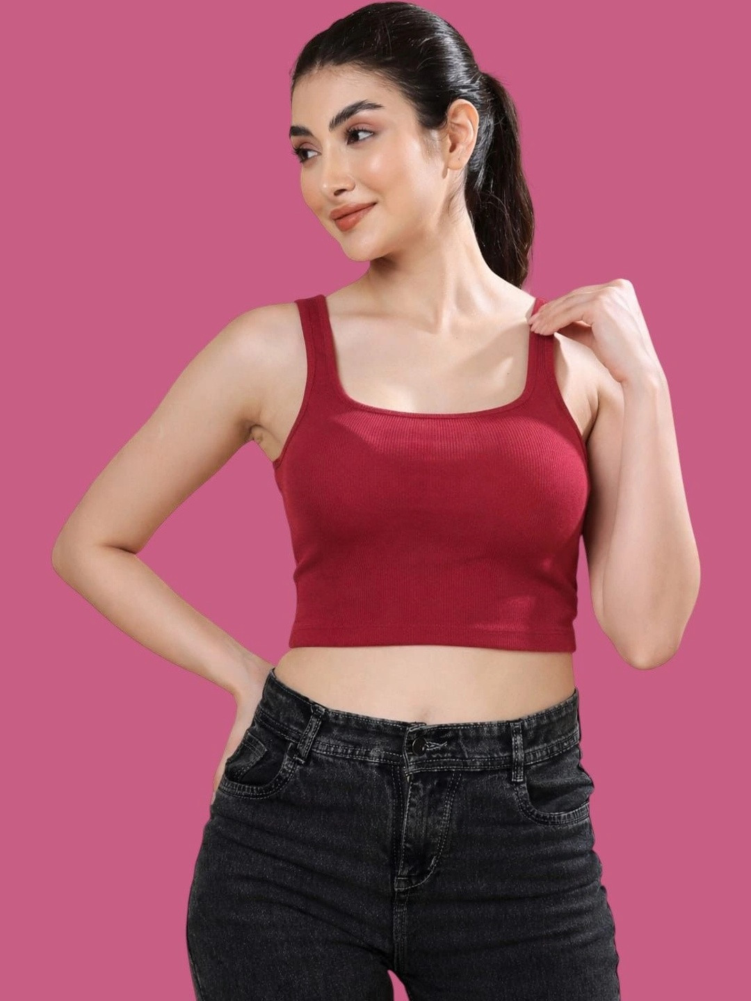 Metronaut Womens Cotton Ribbed Tank Crop Top