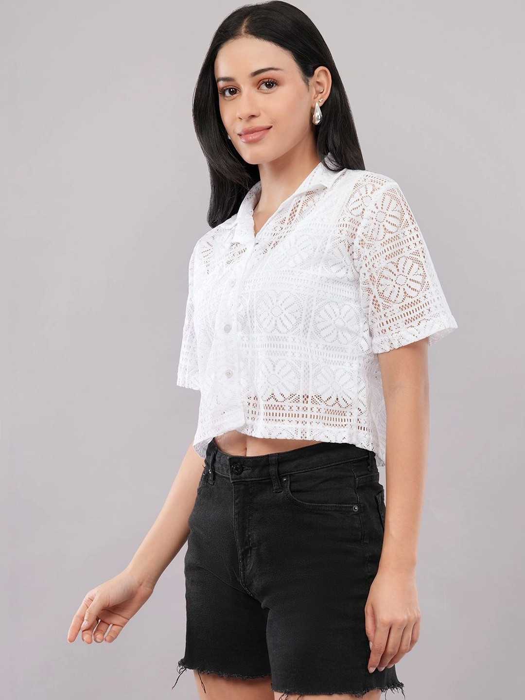 LYNO Women Relaxed Boxy Semi Sheer Casual Shirt