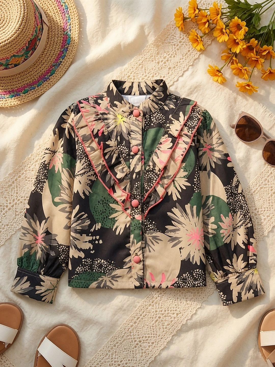 Cutiekins Floral Print Ruffles Top