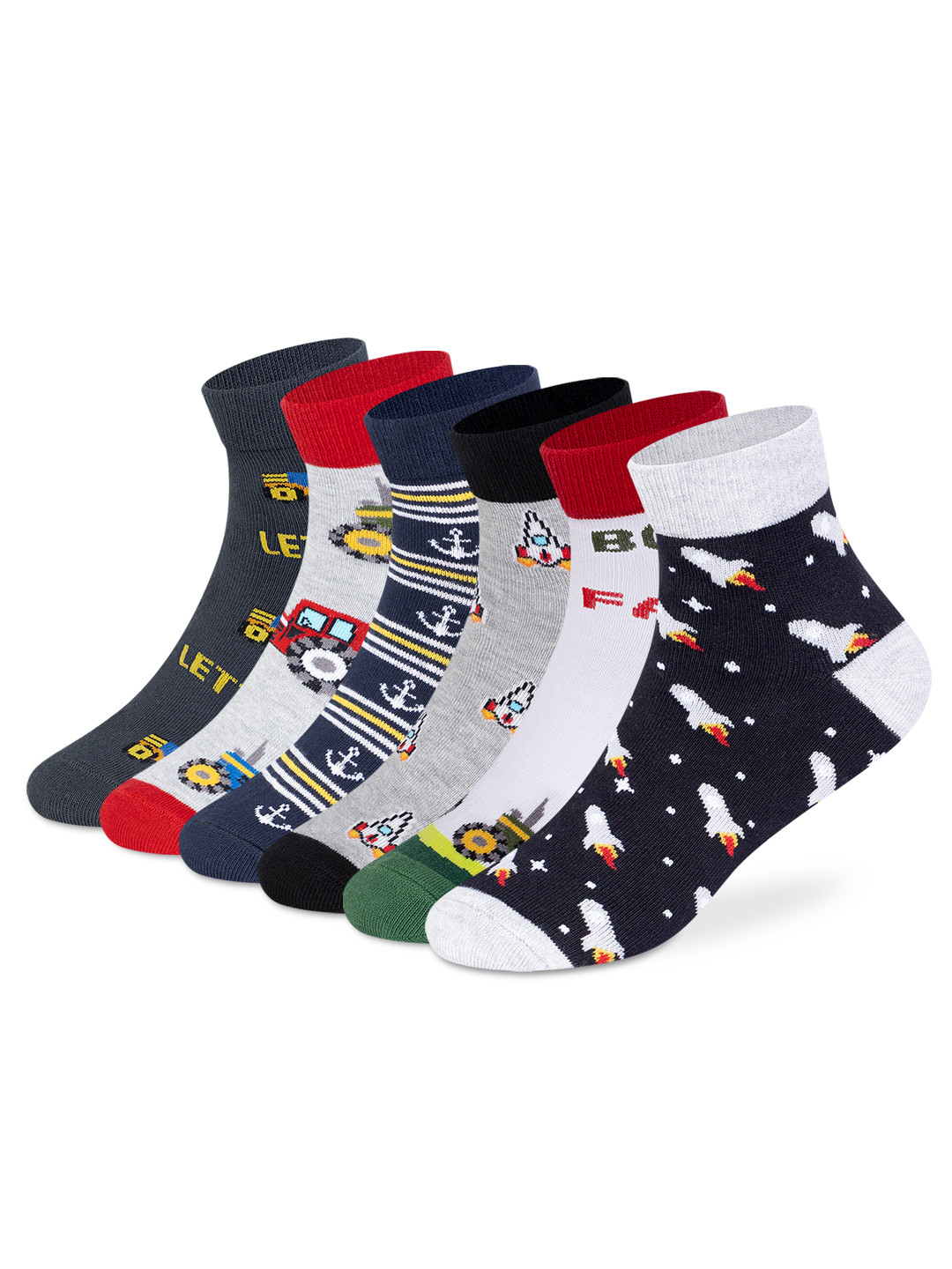 Supersox Unisex Kids Pack of 6 Cotton Assorted Patterned Ankle Length Socks