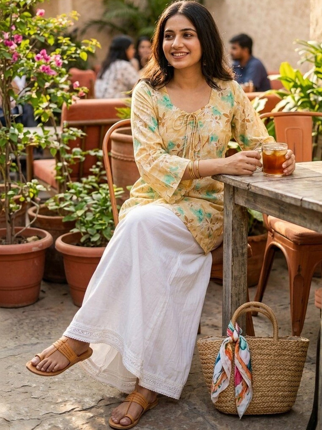 Anouk Rustic Floral Printed Flared Sleeves Modal Kurti