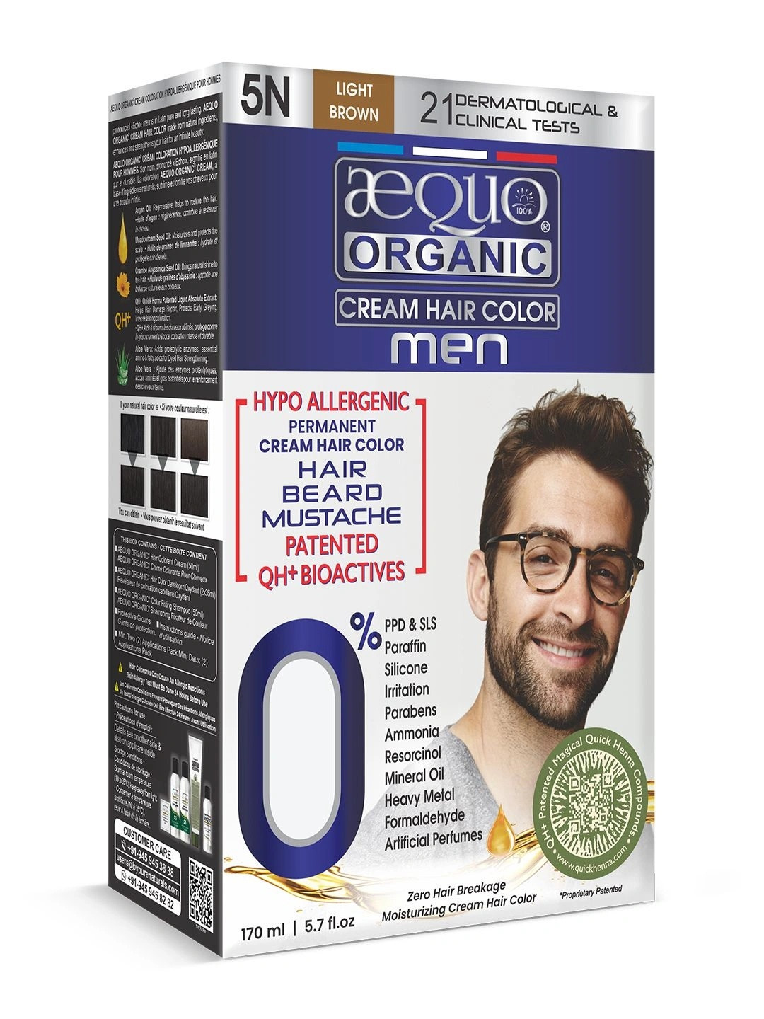 Aequo Organic Men Permanent Ammonia-Free Hair Color 170 ml - Light Brown 5N