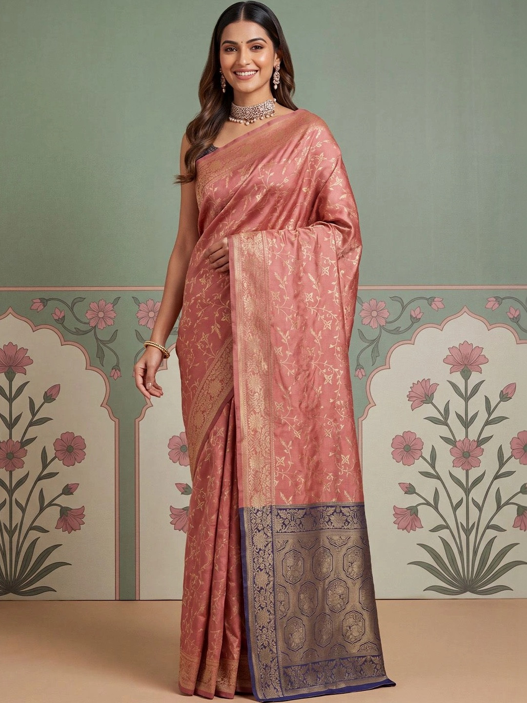 Saree mall Ethnic Motifs Zari Silk Blend Designer Banarasi Sarees