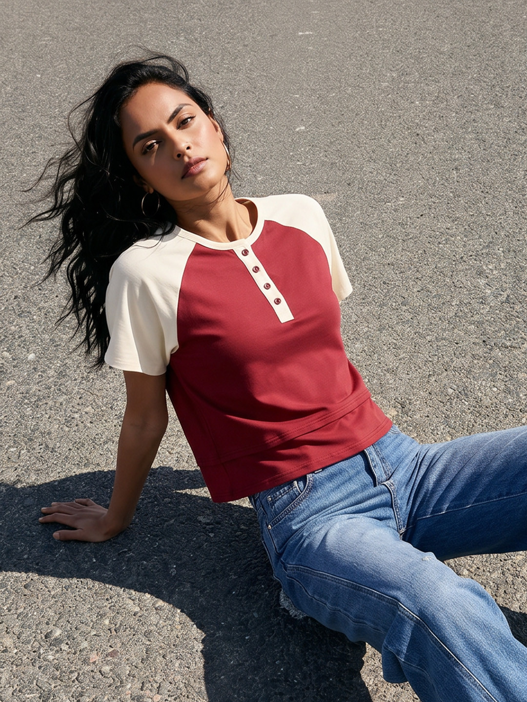 The Roadster Life Co. Colourblocked Henley Neck T-shirt