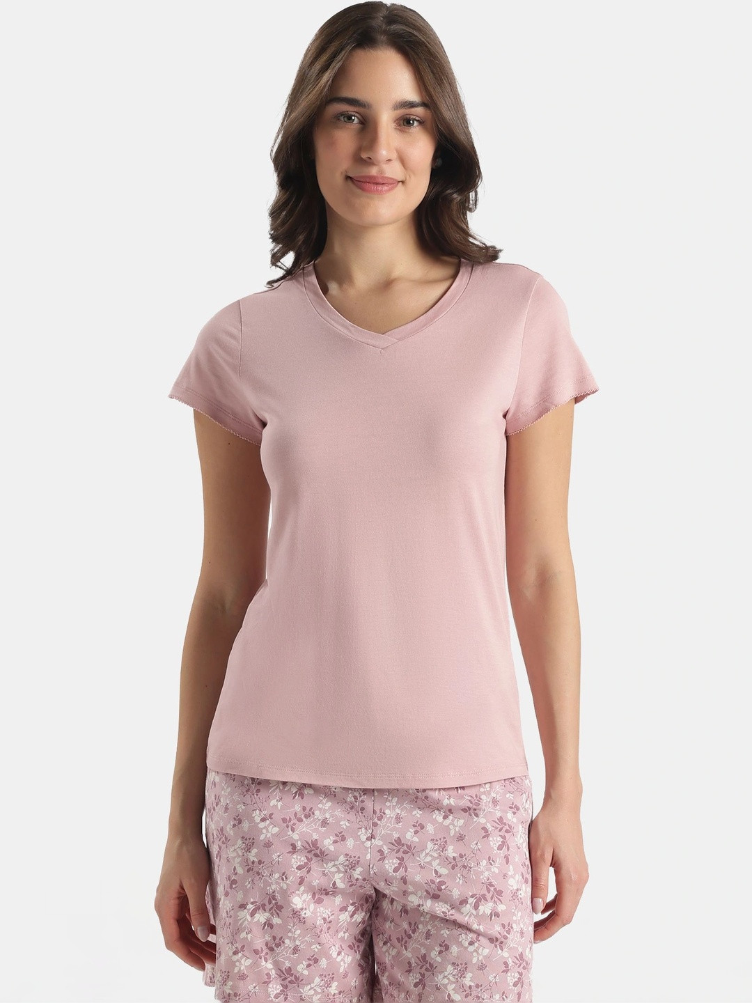 Jockey Micro Modal Cotton Relaxed Fit Solid V Neck Half Sleeve Tshirt - RX12