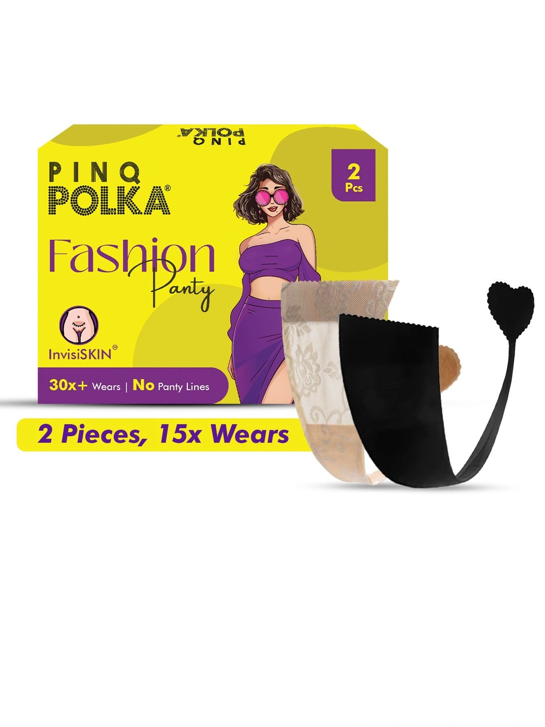 PINQ POLKA Pack of 2 Reusable Fashion Thong Briefs C-String Panty Medium