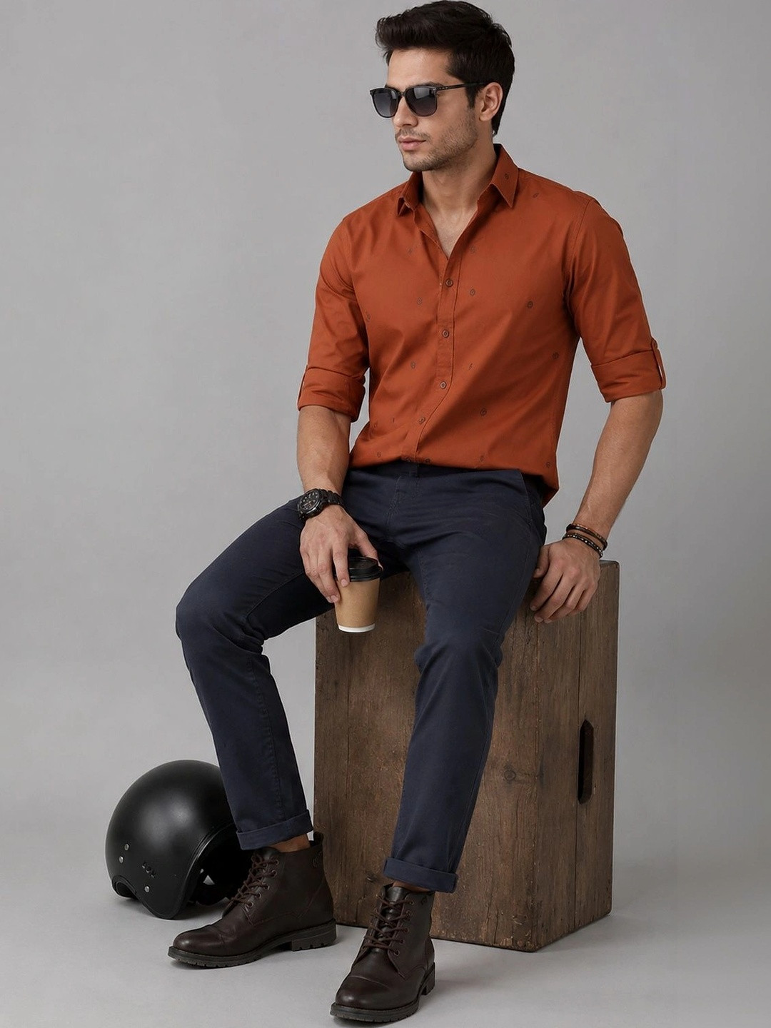 XENOR Men Slim Fit Pleated Trousers