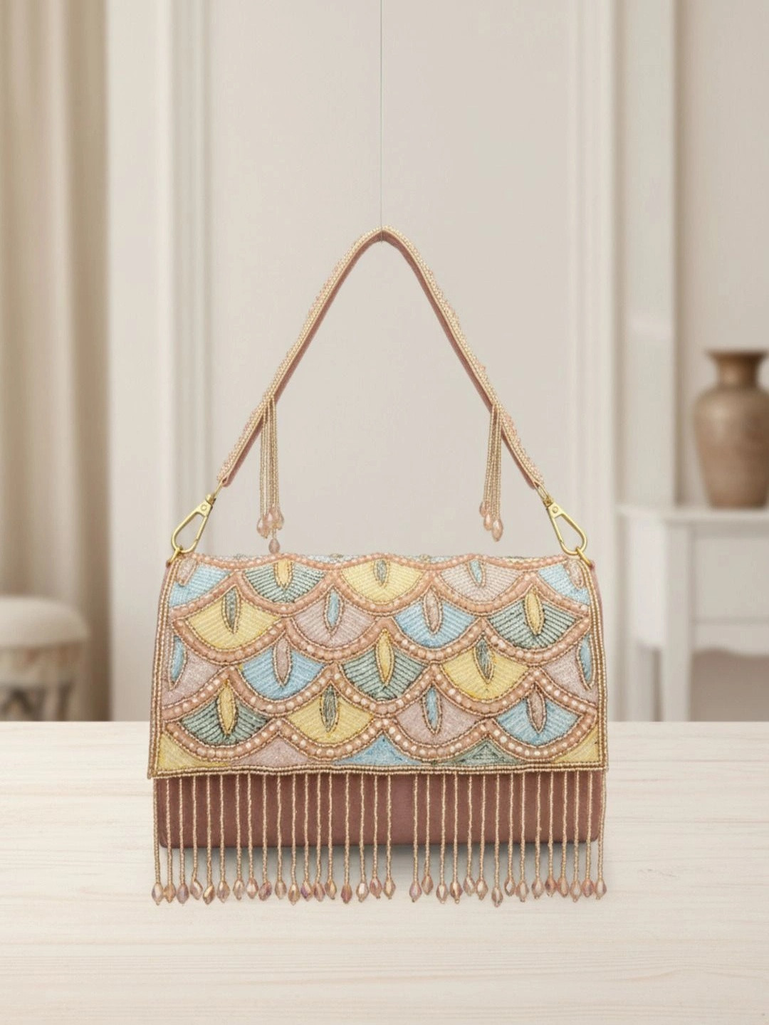 Nicoberry Embroidered Embellished Envelope Clutch