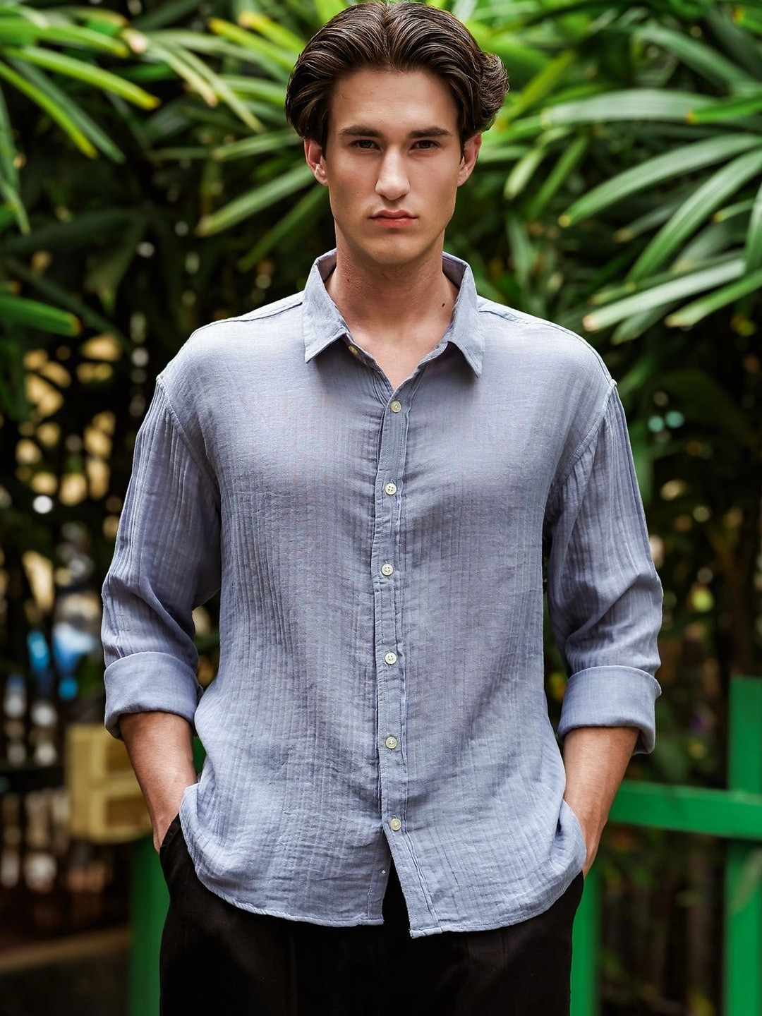 FOUL CHILD Men Wrinkled Gauze Holiday Shirt