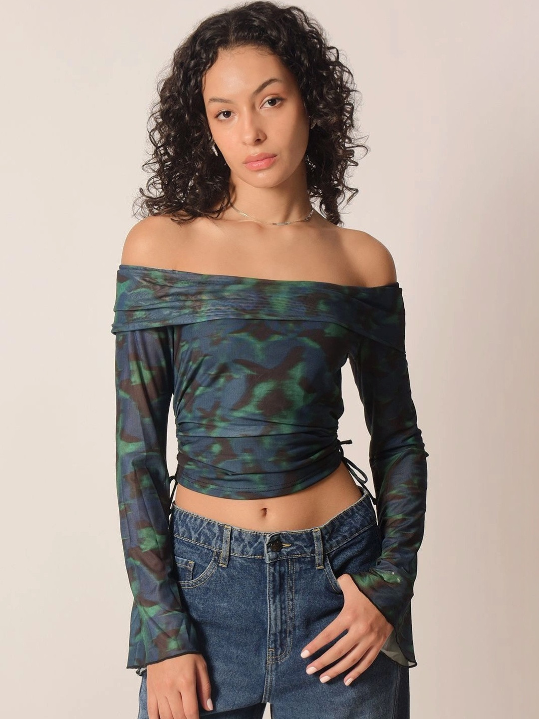 IZF Printed Off-Shoulder full sleeves top