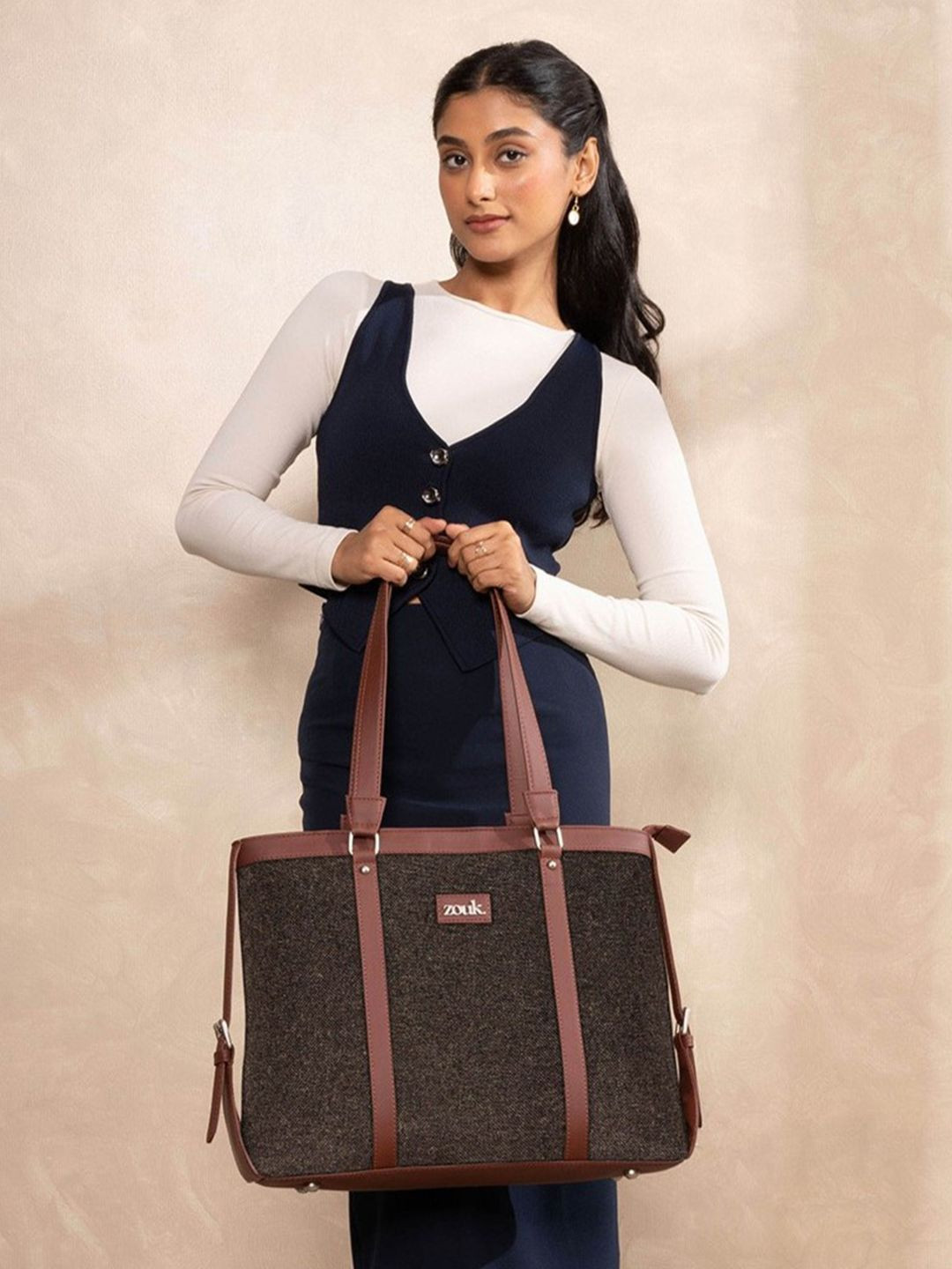 ZOUK Bristel Solid Water Resistant Oversized Structured Shoulder Bag