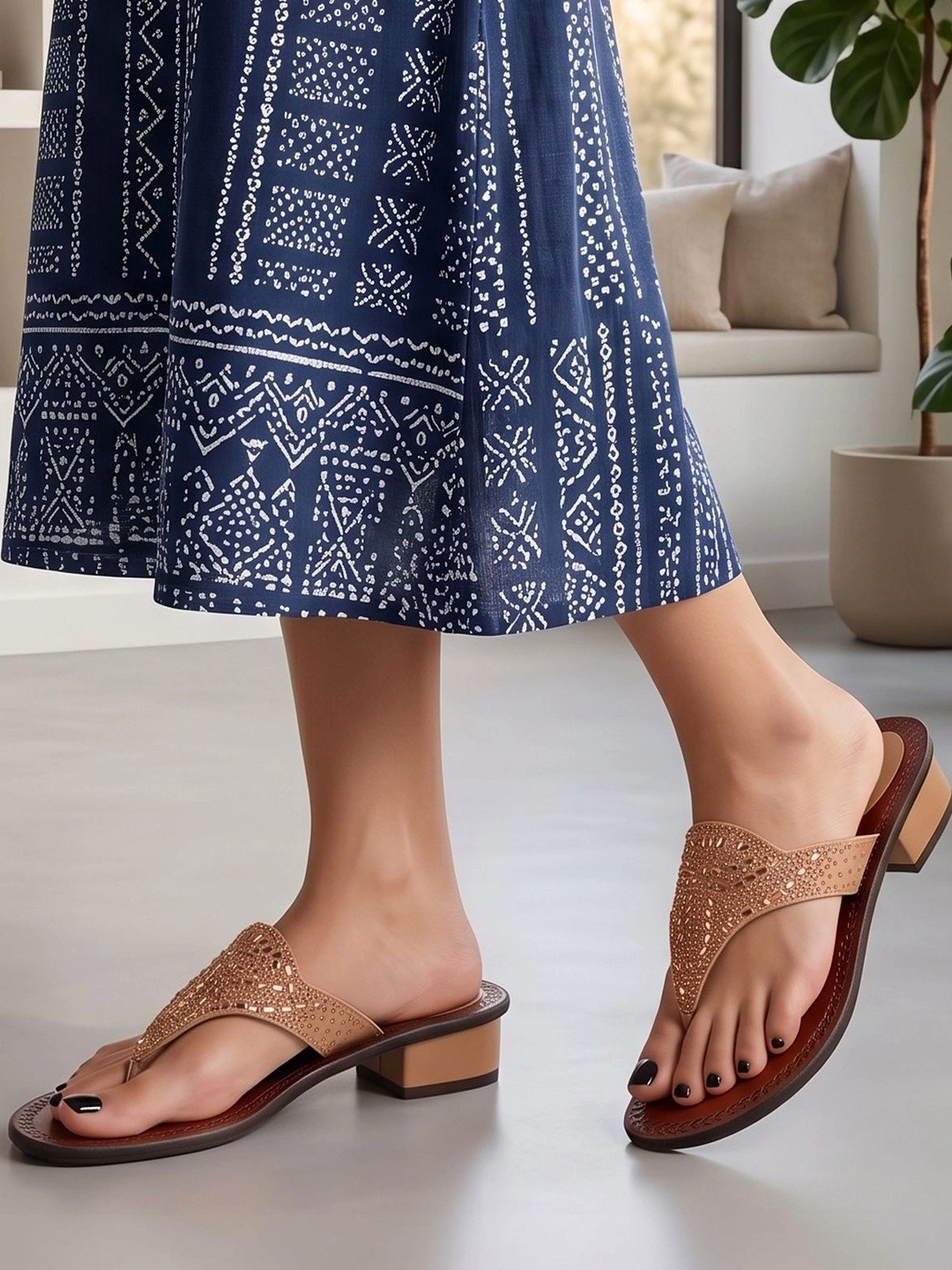 Picktoes Embellished Leather Block Sandals