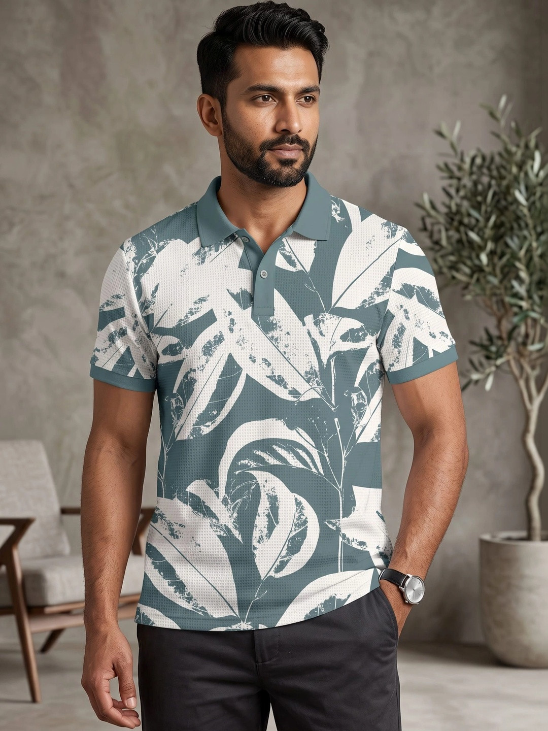 Tshirts Buddy Men Floral Printed Polo Collar Tropical T-shirt
