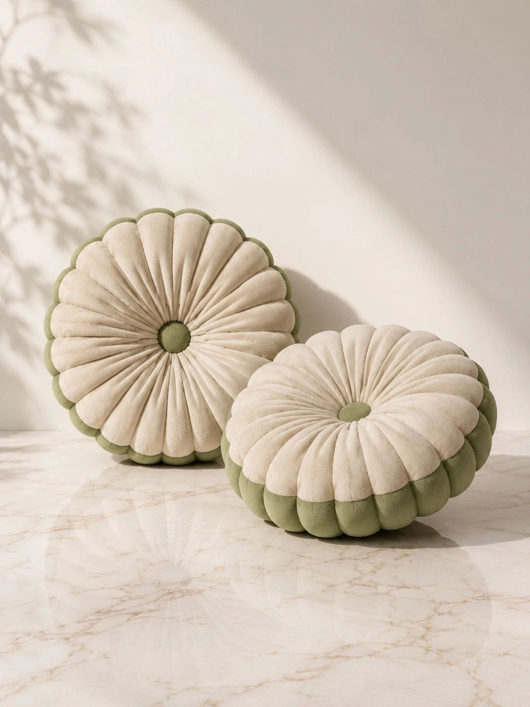 Dhrohar 2 Pieces Beige Velvet Round Pleated Cushions