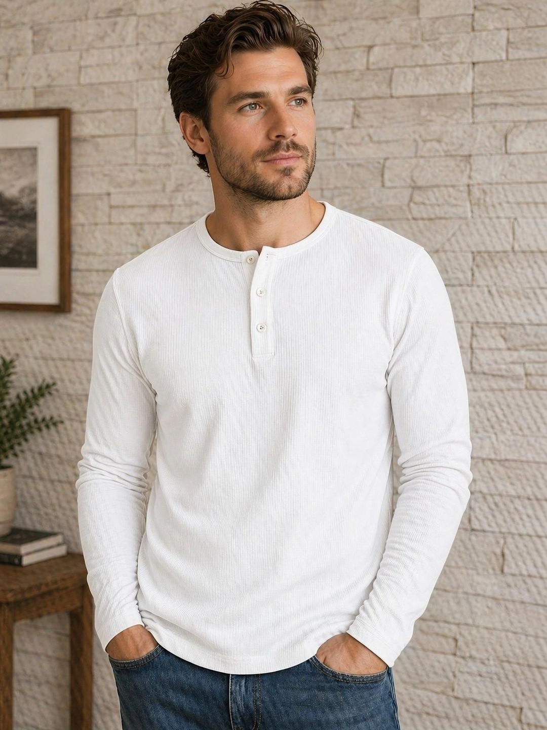 JERKYN Men Henley Neck T-shirt