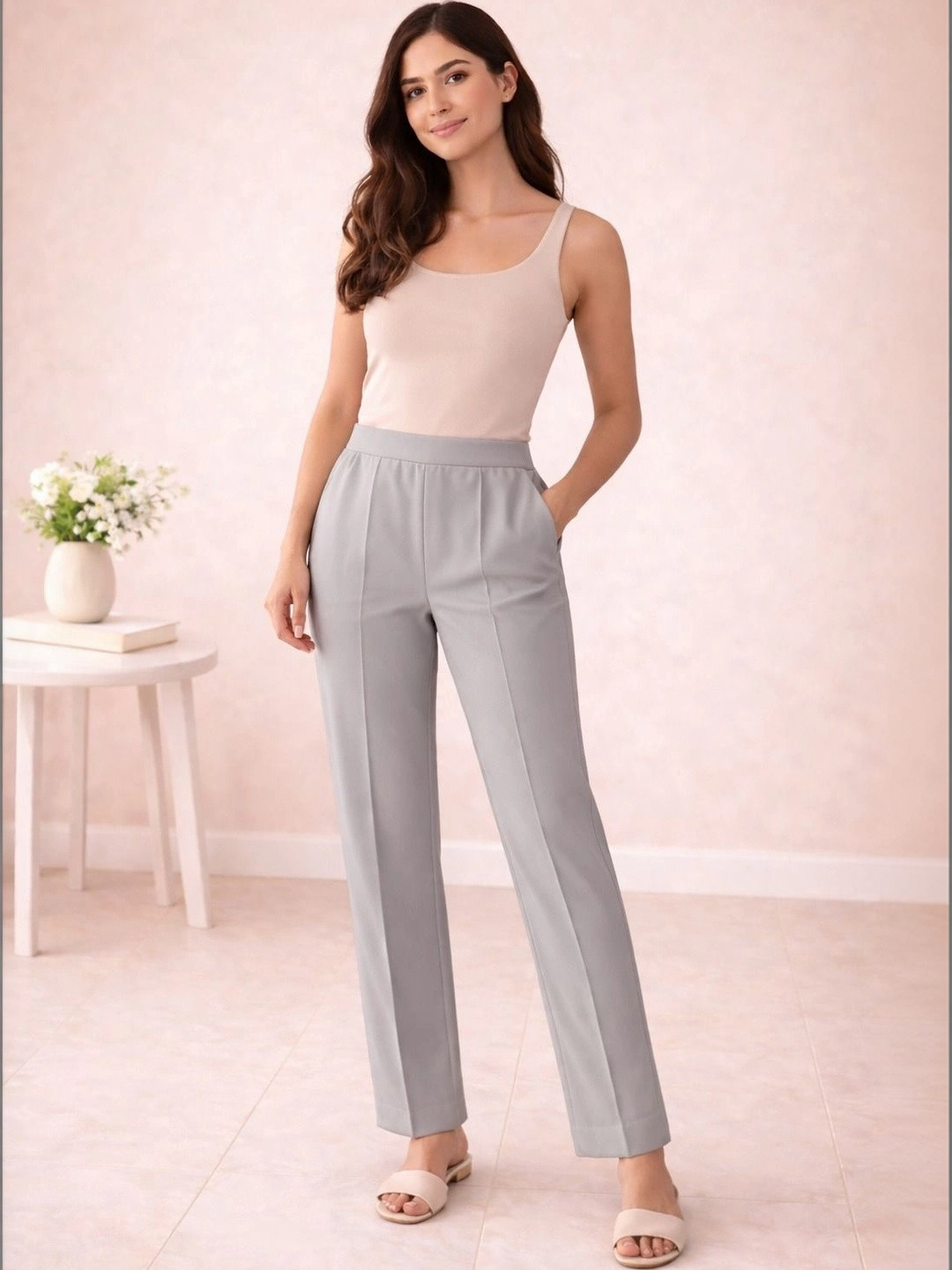 PARNAVI Women Relaxed Straight Leg Easy Wash Trousers