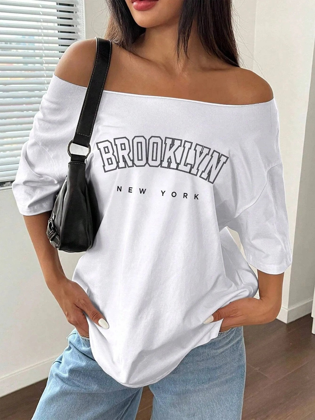 Calm Down Women Typography Printed Drop-Shoulder Sleeves T-shirt