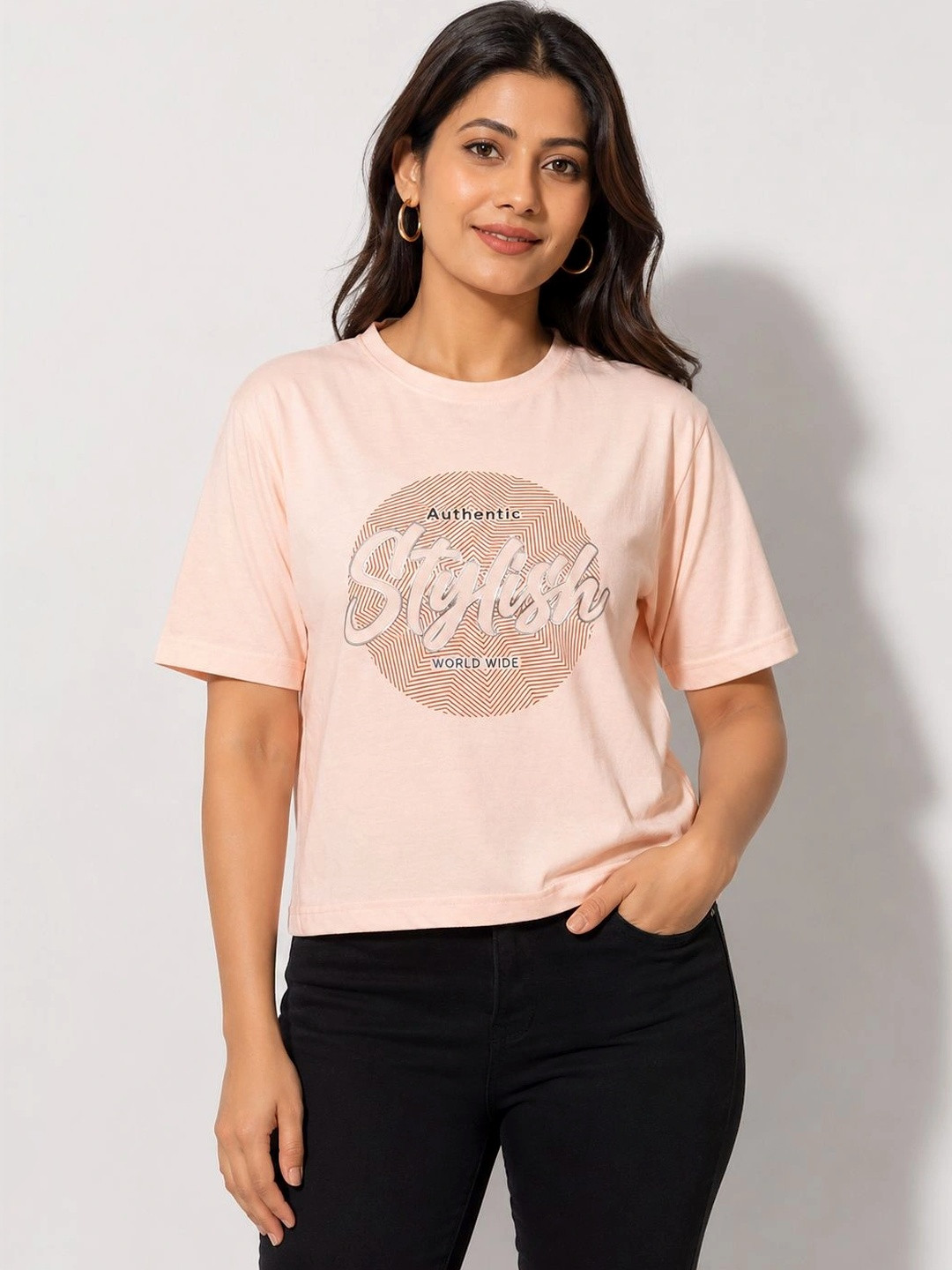 ONLYBASIC Women Typography Printed Slim Fit T-shirt