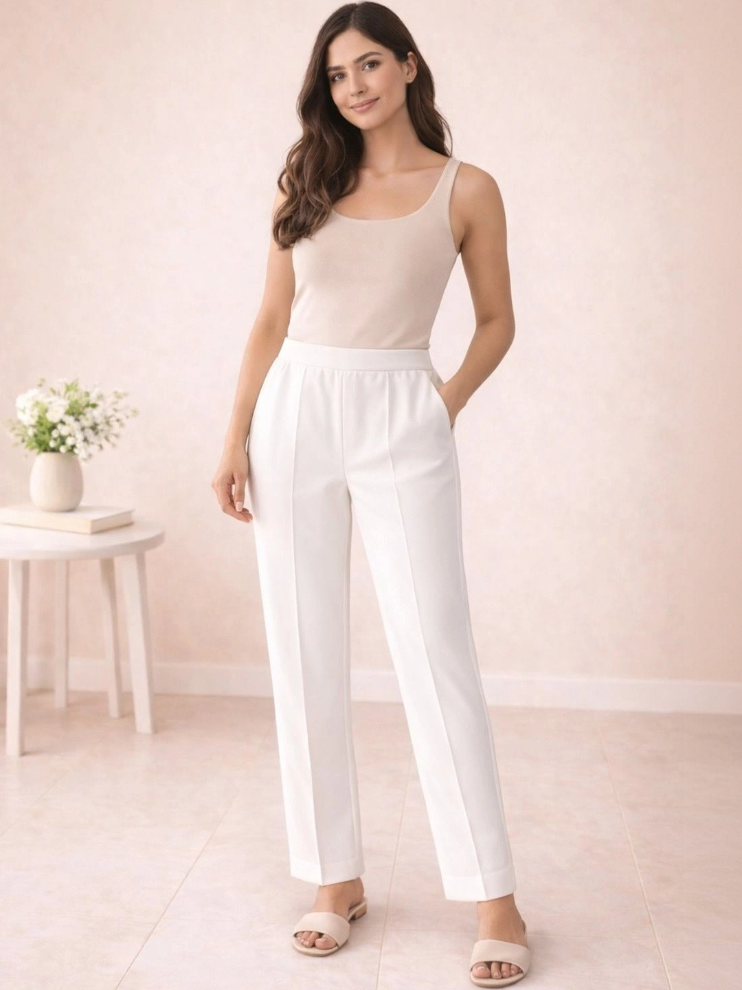 PARNAVI Women Relaxed Straight Leg Easy Wash Trousers