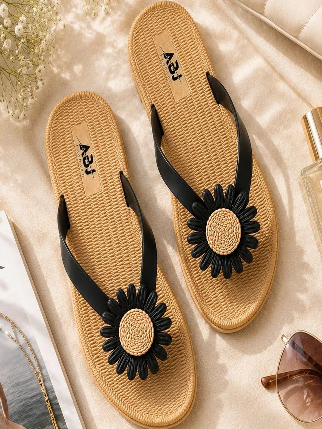 ABJ Fashion Women Embellished Rubber Thong Flip-Flops