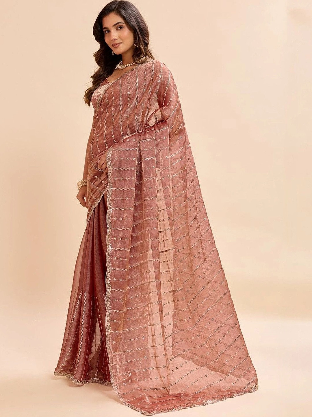 Tradivibe Embellished Sequinned Pure Chiffon Saree