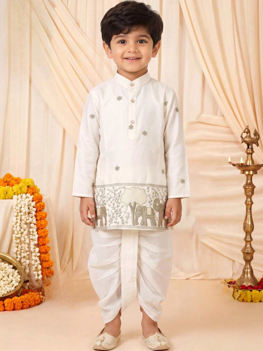 Sangria Boys Ethnic Motifs Embroidered Regular Thread Work Kurta with Dhoti Pants