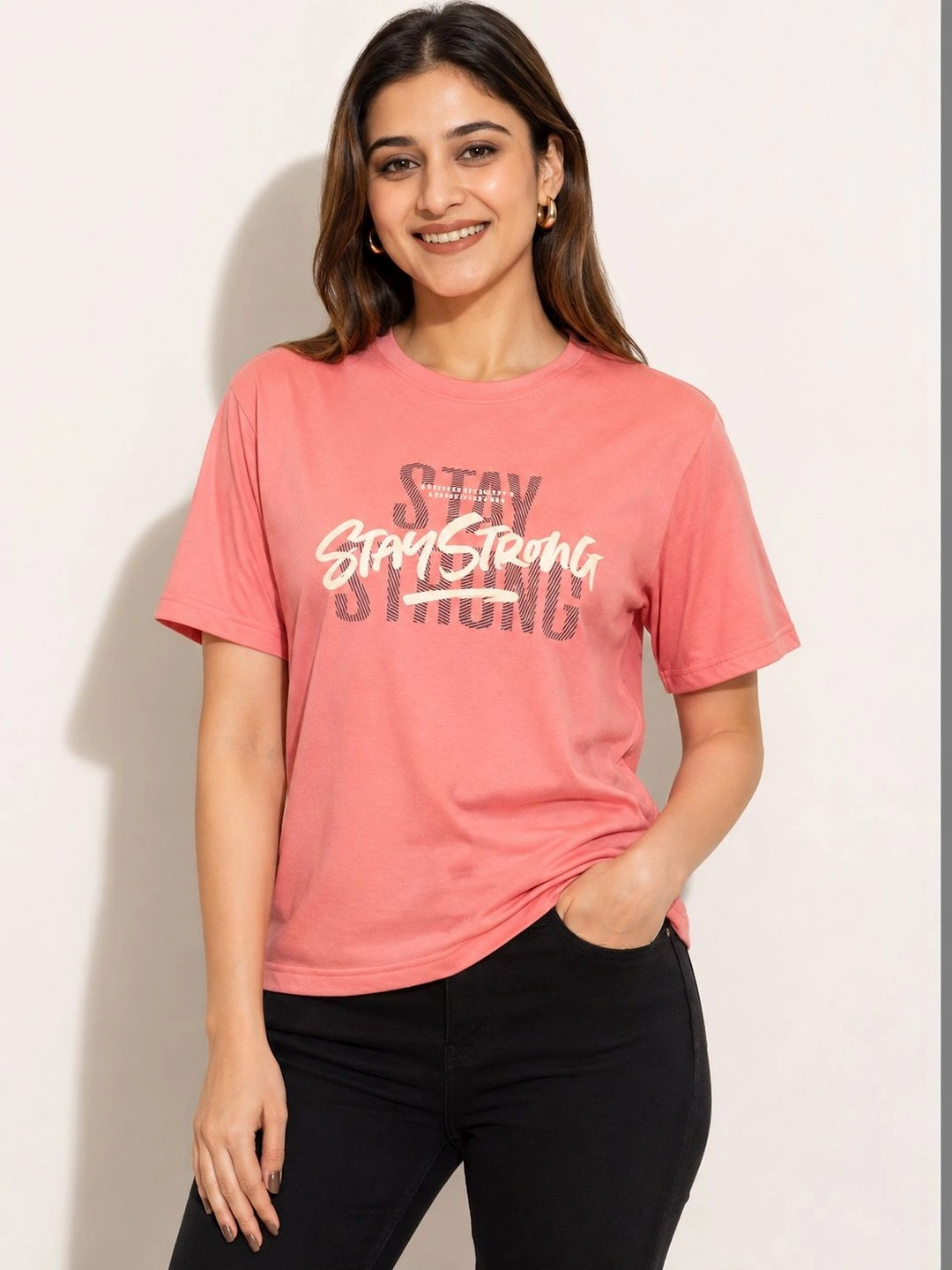 ONLYBASIC Women Typography Printed Slim Fit T-shirt