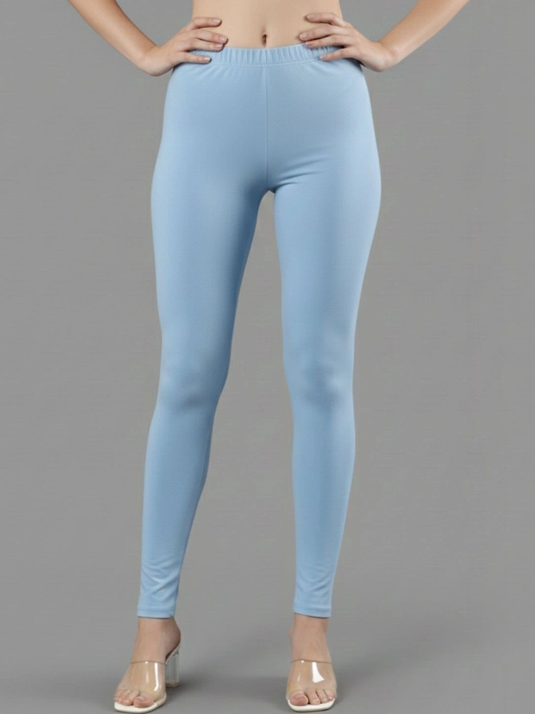 ZAYANQA Pack of 2 Sky Blue & Mustard Slim Fit Mid-rise Cotton Ankle Length Leggings