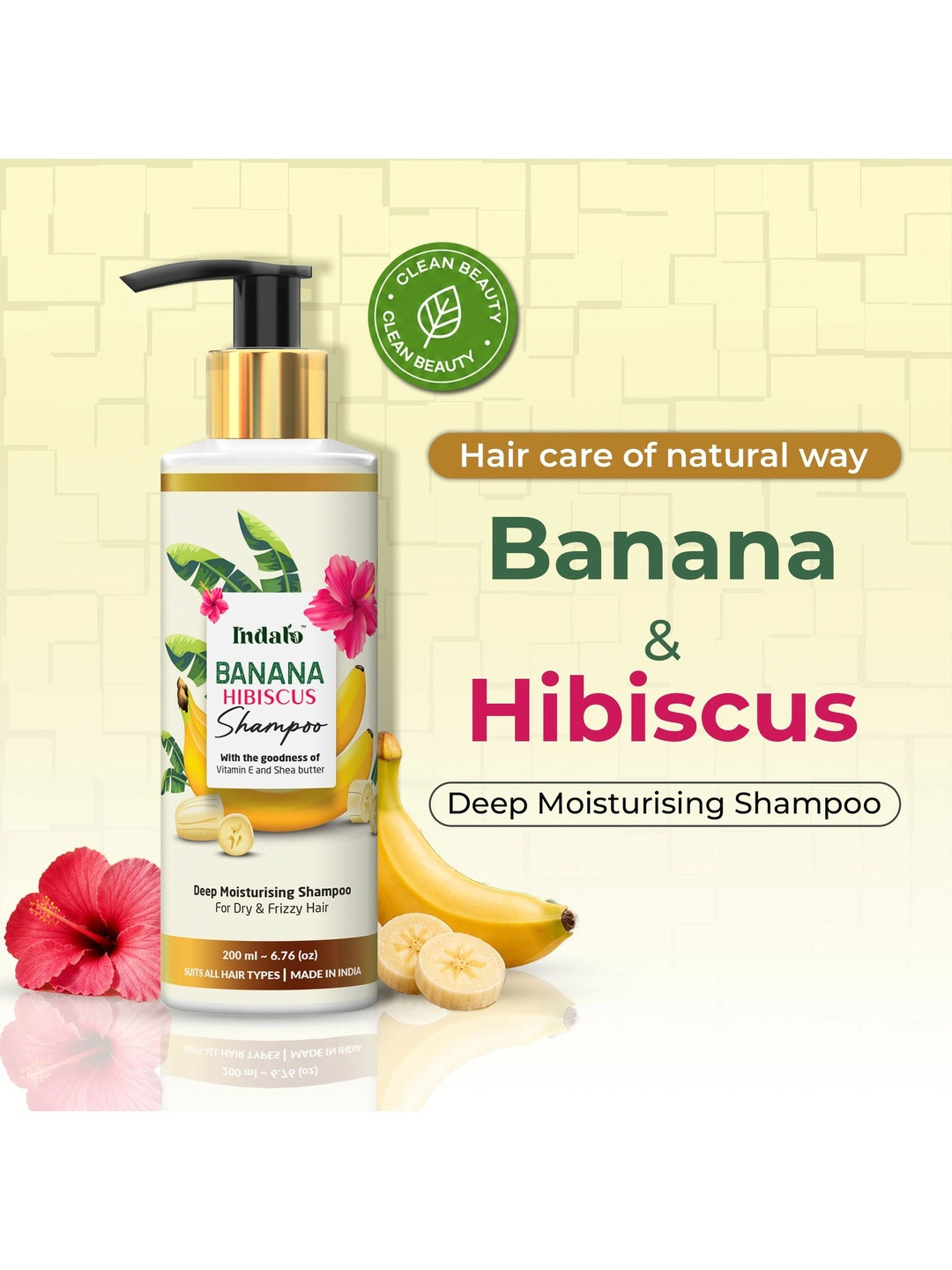 INDALO Banana Hibiscus Shampoo with Vitamin E & Shea Butter for Dry & Frizzy Hair - 200ml