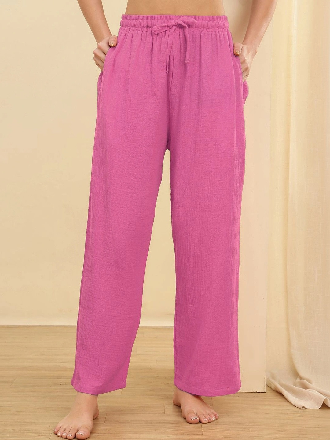 Valles365 by S.C. Self Design Cotton Mid-Rise Straight Lounge Pants