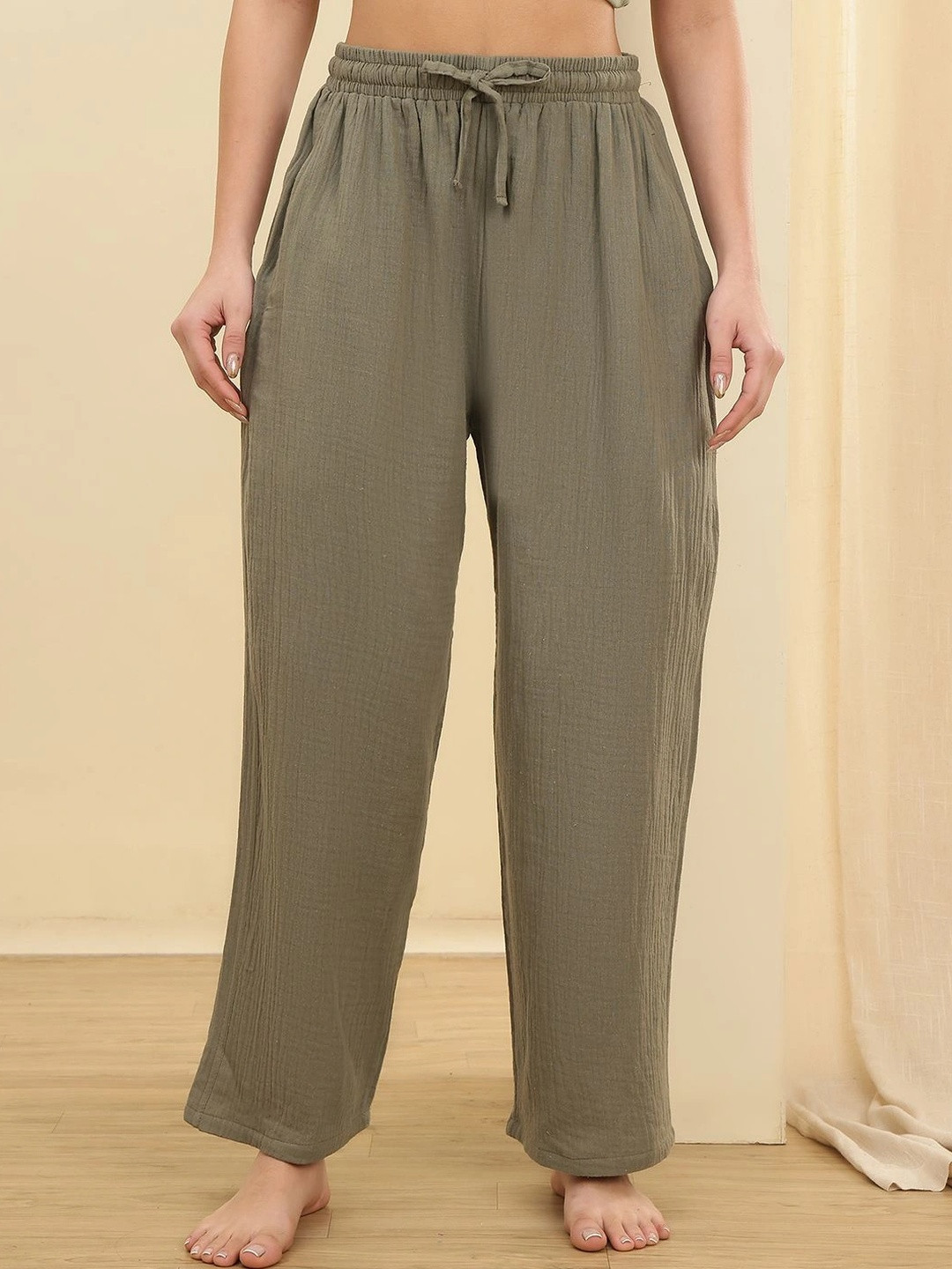 Valles365 by S.C. Self Design Cotton Mid-Rise Straight Lounge Pants