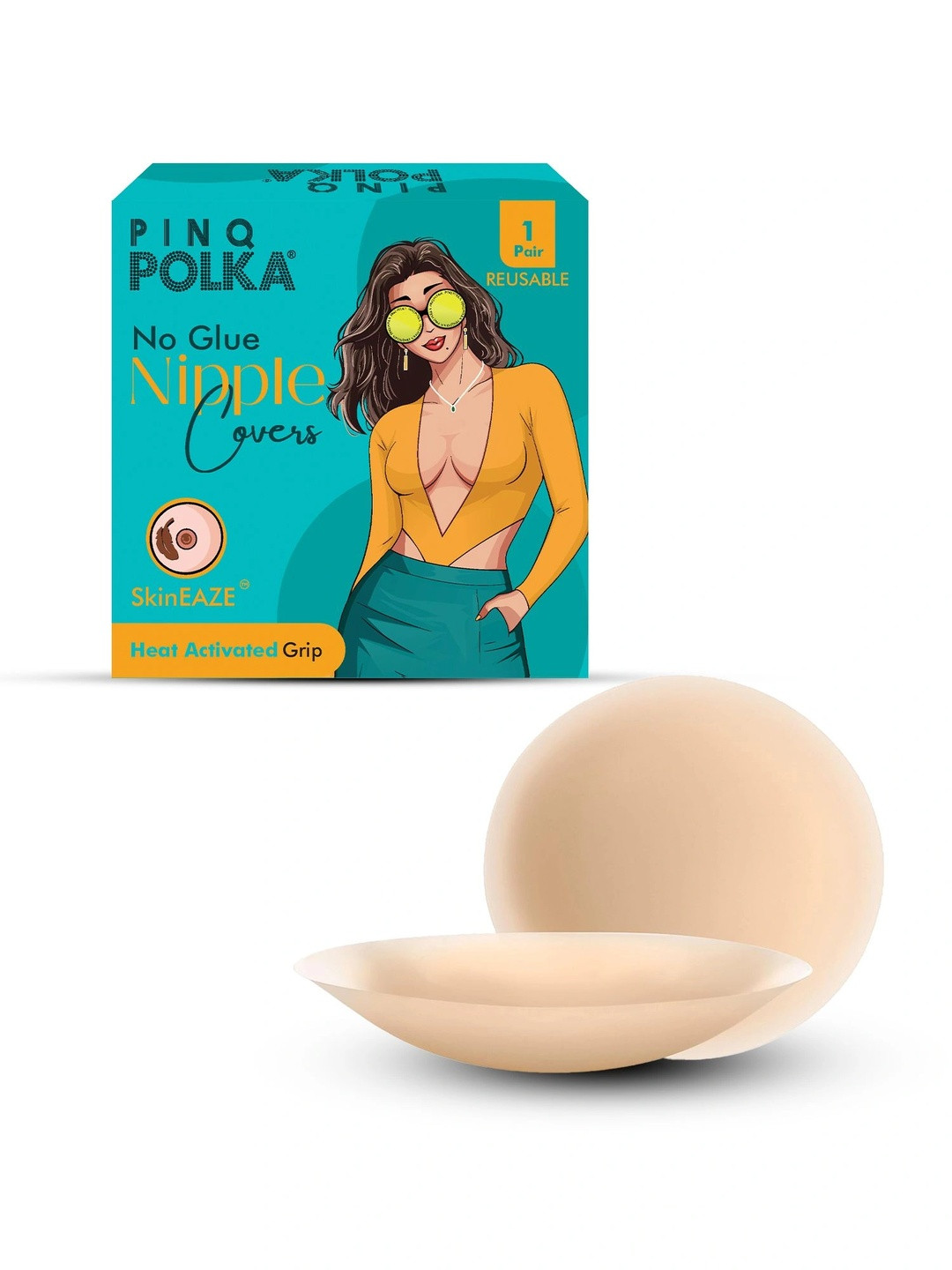 PINQ POLKA Reusable Nipple Cover Stick on Non Adhesive Silicone Nipple Pasties Nude 2 Pcs