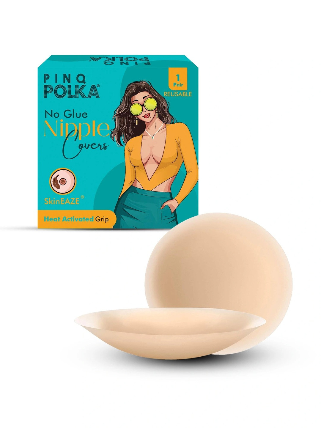 PINQ POLKA SkinEAZE 1 Pair Non-Adhesive skin friendly Reusable Nipple Covers pasties,10CM
