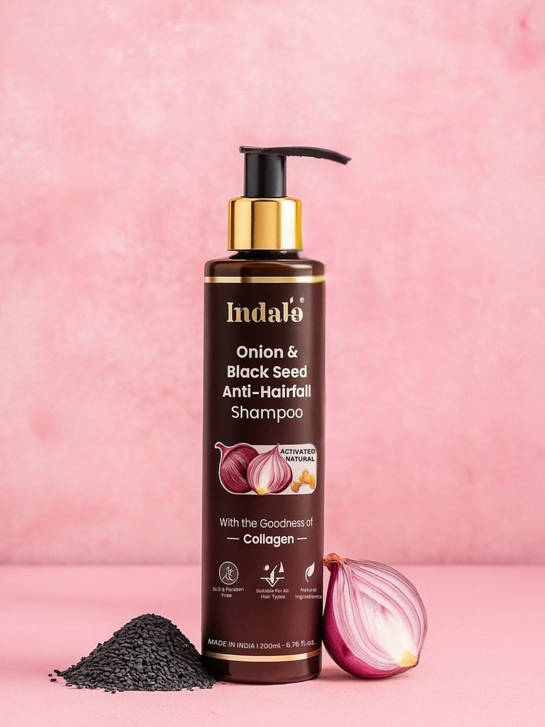INDALO Onion Black Seed Anti Hair Fall Shampoo For Hair Growth - 200 ml