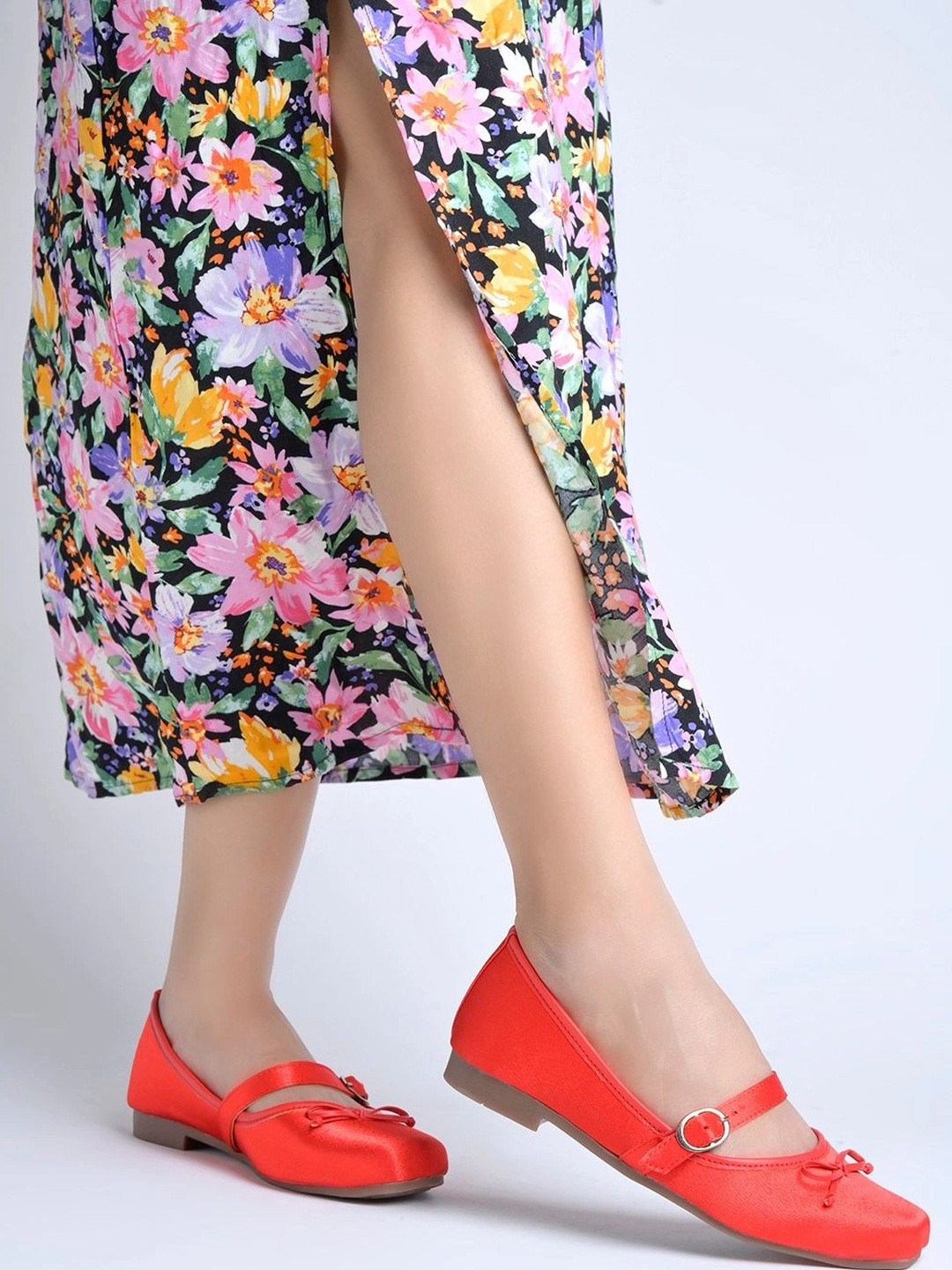Shoetopia Square Toe Buckle Ballerinas