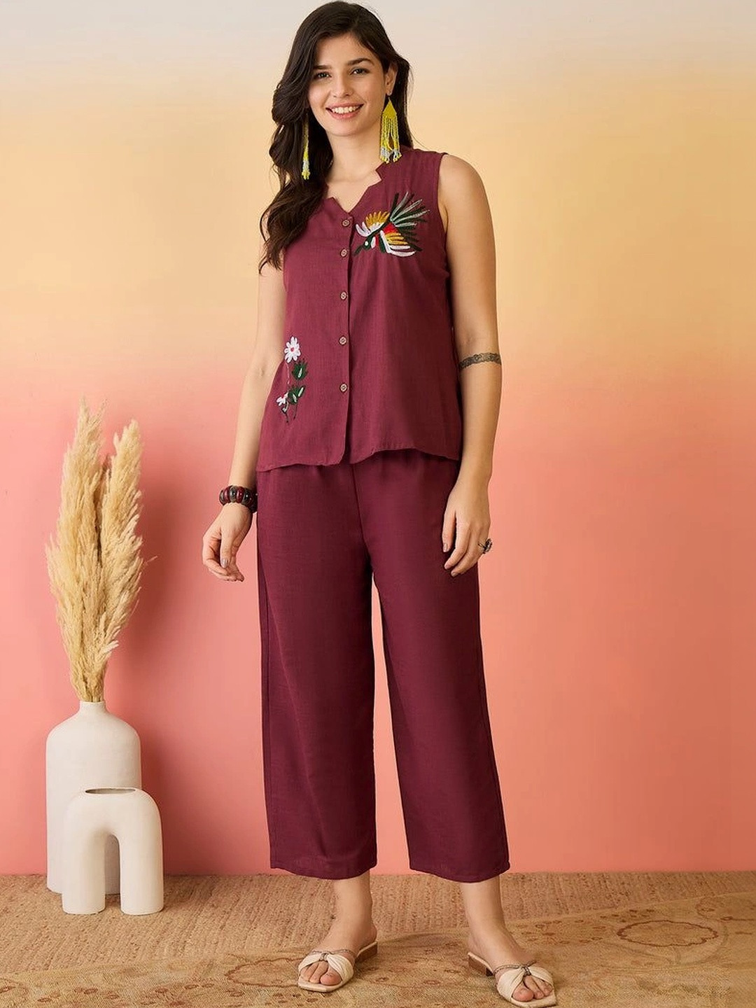 ASHISH PRINT Embroidered Top with Palazzos