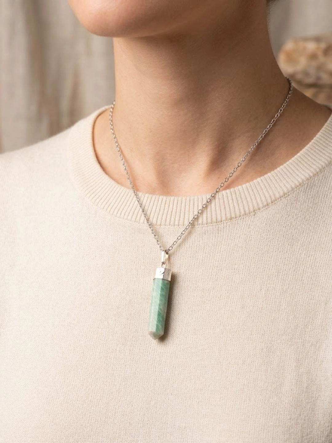 Shubhanjali Unisex Silver-Plated Amazonite Pencil Pendant