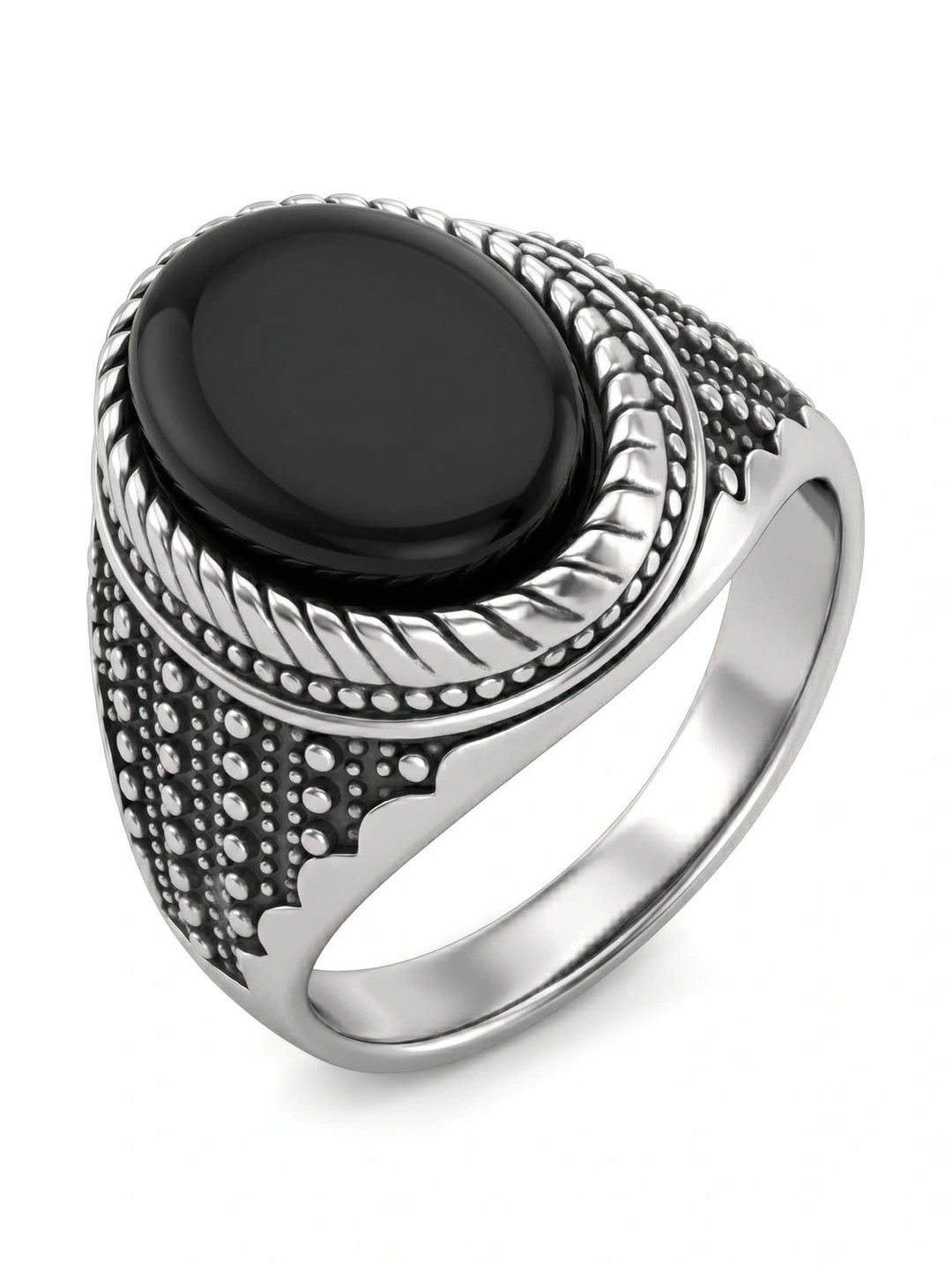 DZINETRENDZ Unisex Brass-Plated Oxidised Onyx Finger Ring