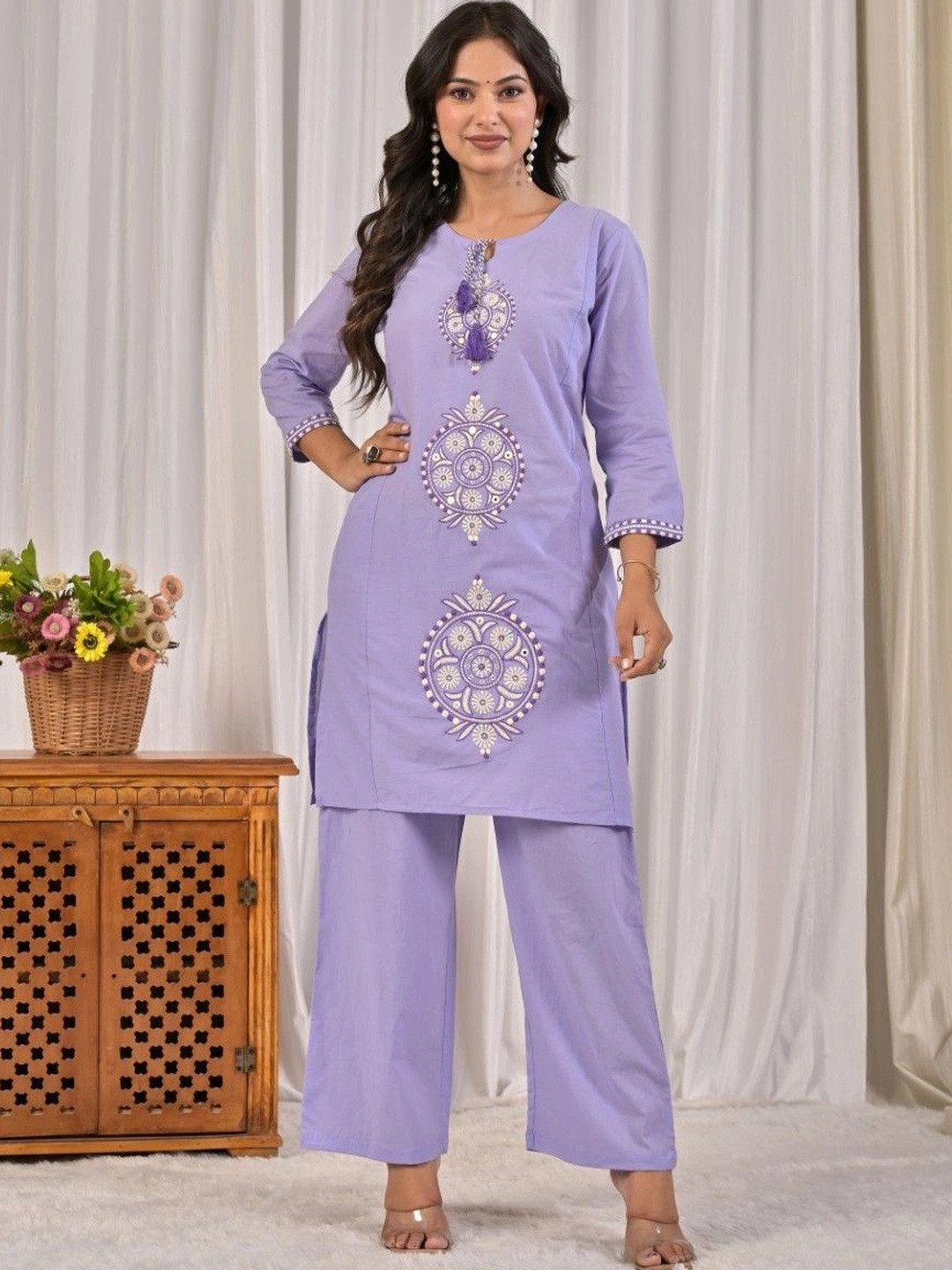 Yashee Cotton Embroidered Tunic with Palazzos Co Ords