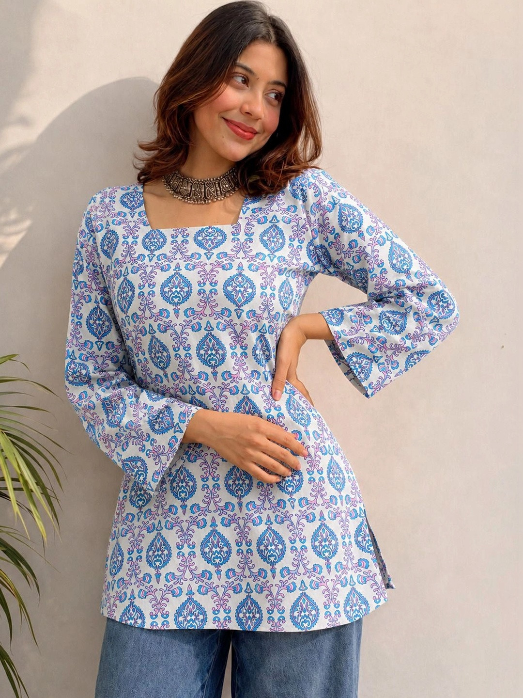 Shedika Women Ethnic Motifs Printed Bell Sleeves Indie Prints Kurta