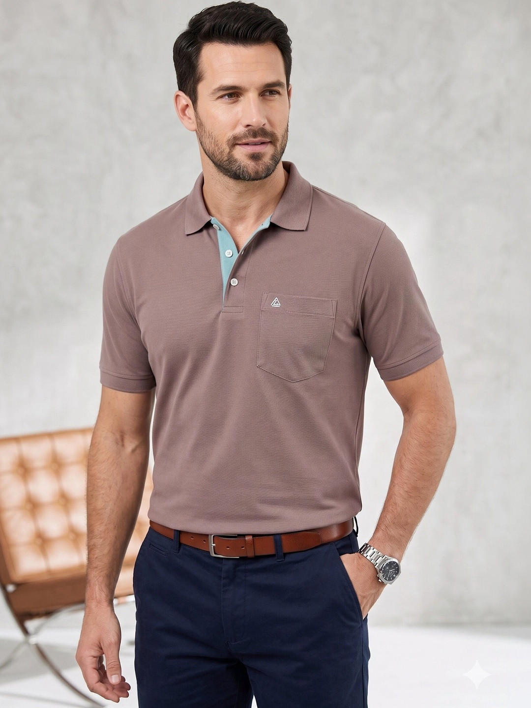 Pierre Carlo Men Polo Collar Pockets T-shirt