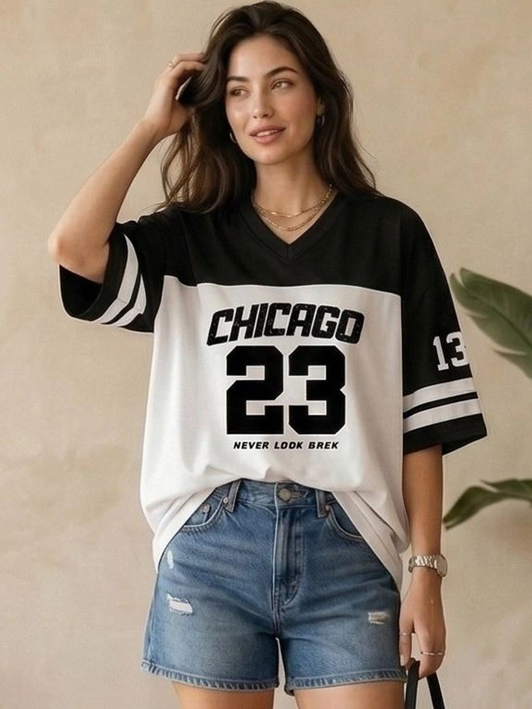 Bounce Back Apparels Women Colourblocked V-Neck T-shirt