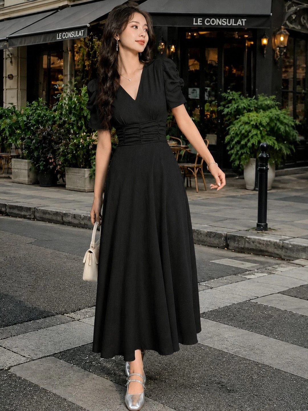 Tromko Puff Sleeve Fit & Flare Midi Dress