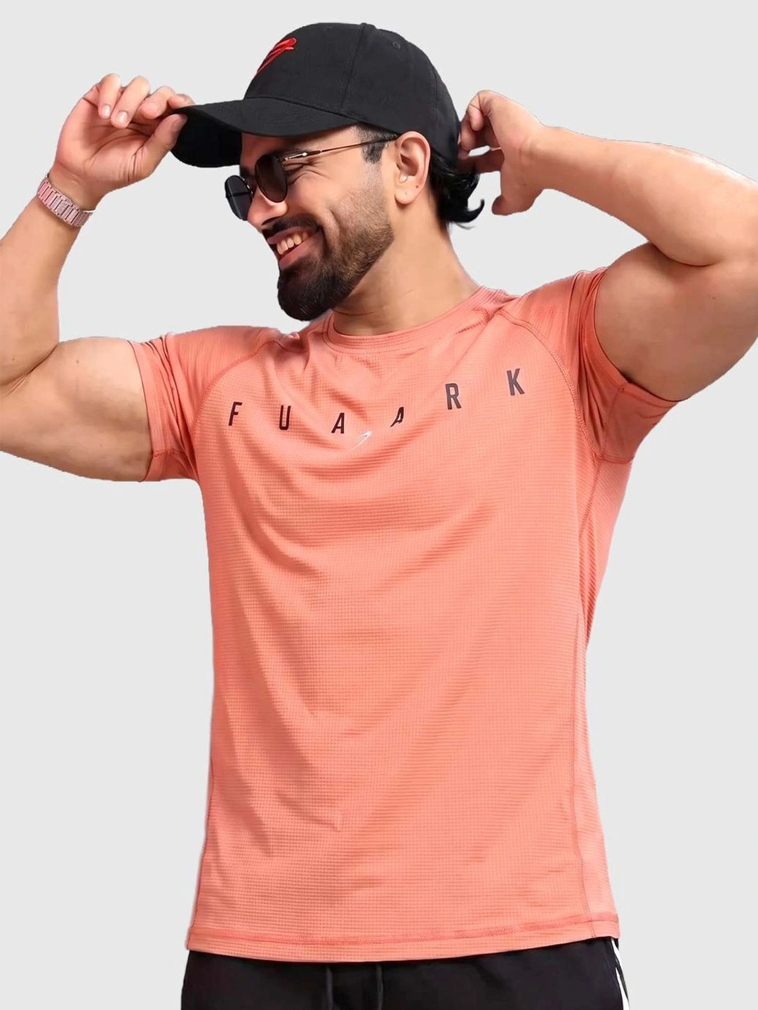 FUAARK Slim Fit Typography Printed Raglan Sleeves Anti Odour Gym T-shirt