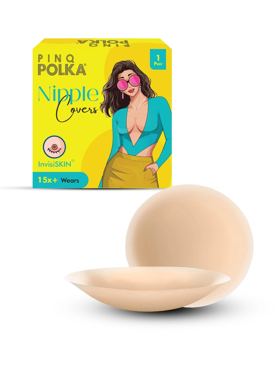 PINQ POLKA Reusable Nipple Cover Silicone Nipple Pasties Large 10 cm Stick On Nude 2 Pcs
