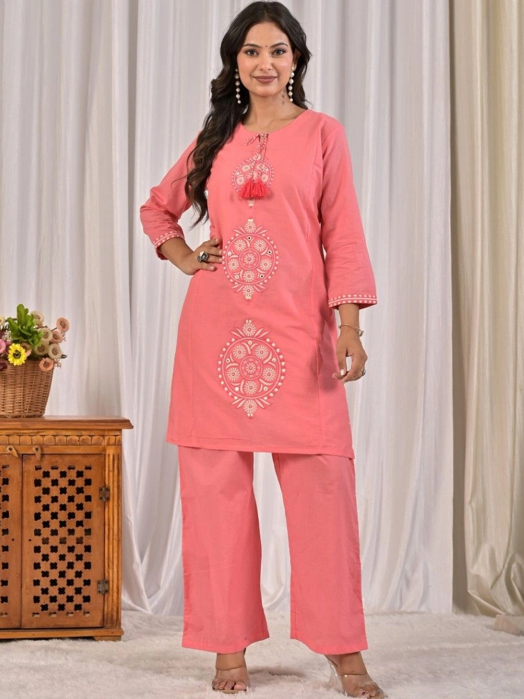 Yashee Cotton Embroidered Tunic with Palazzos Co Ords
