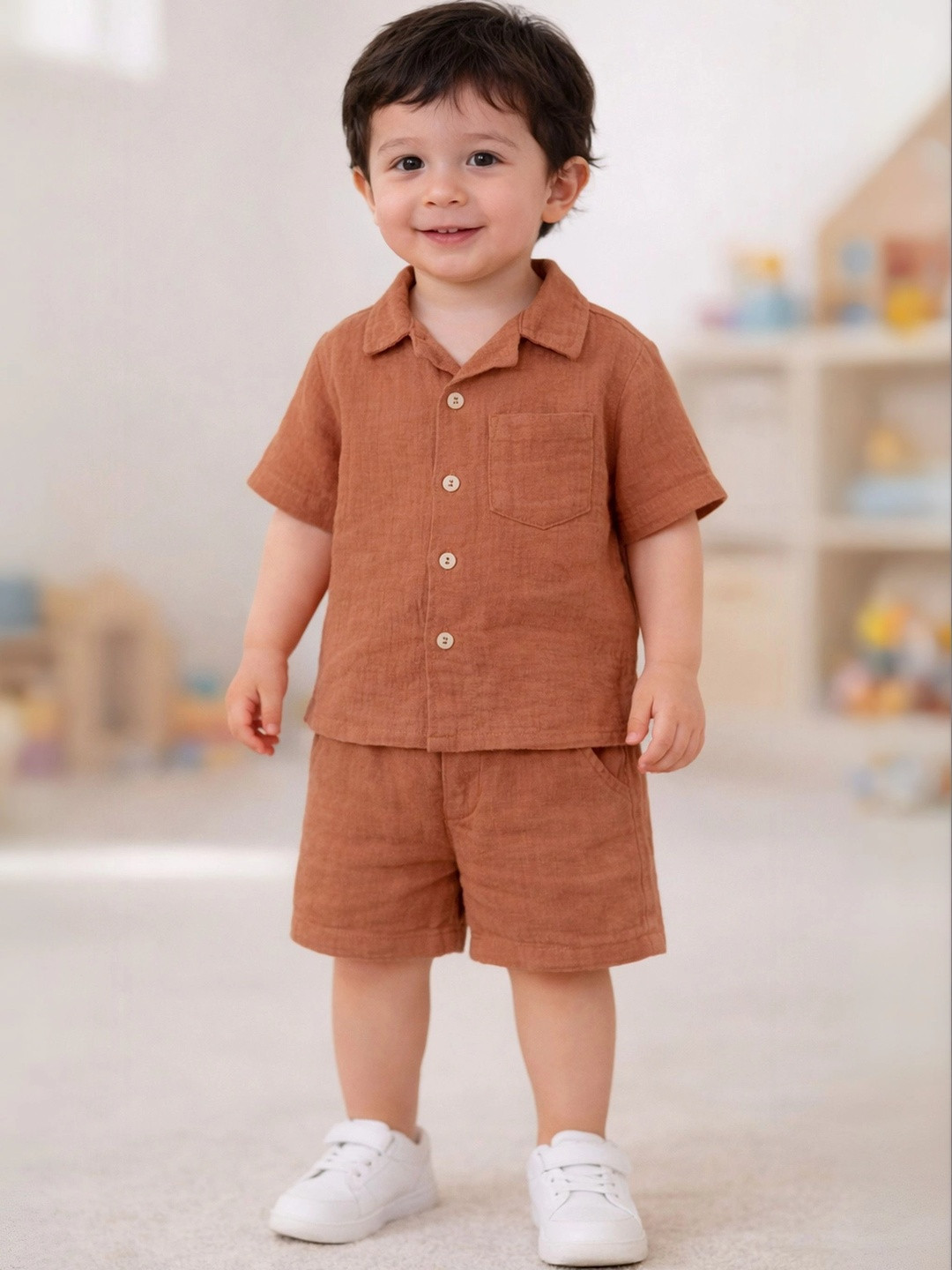 Kidbea Cotton Solid Shirt with Shorts