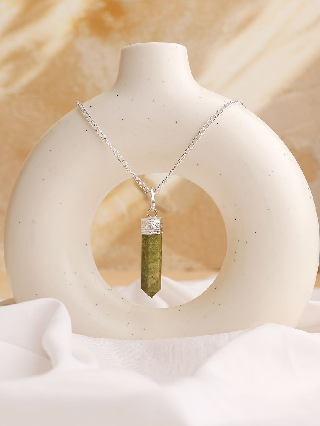 Shubhanjali Unisex Silver-Plated Vesuvianite Pencil Pendant