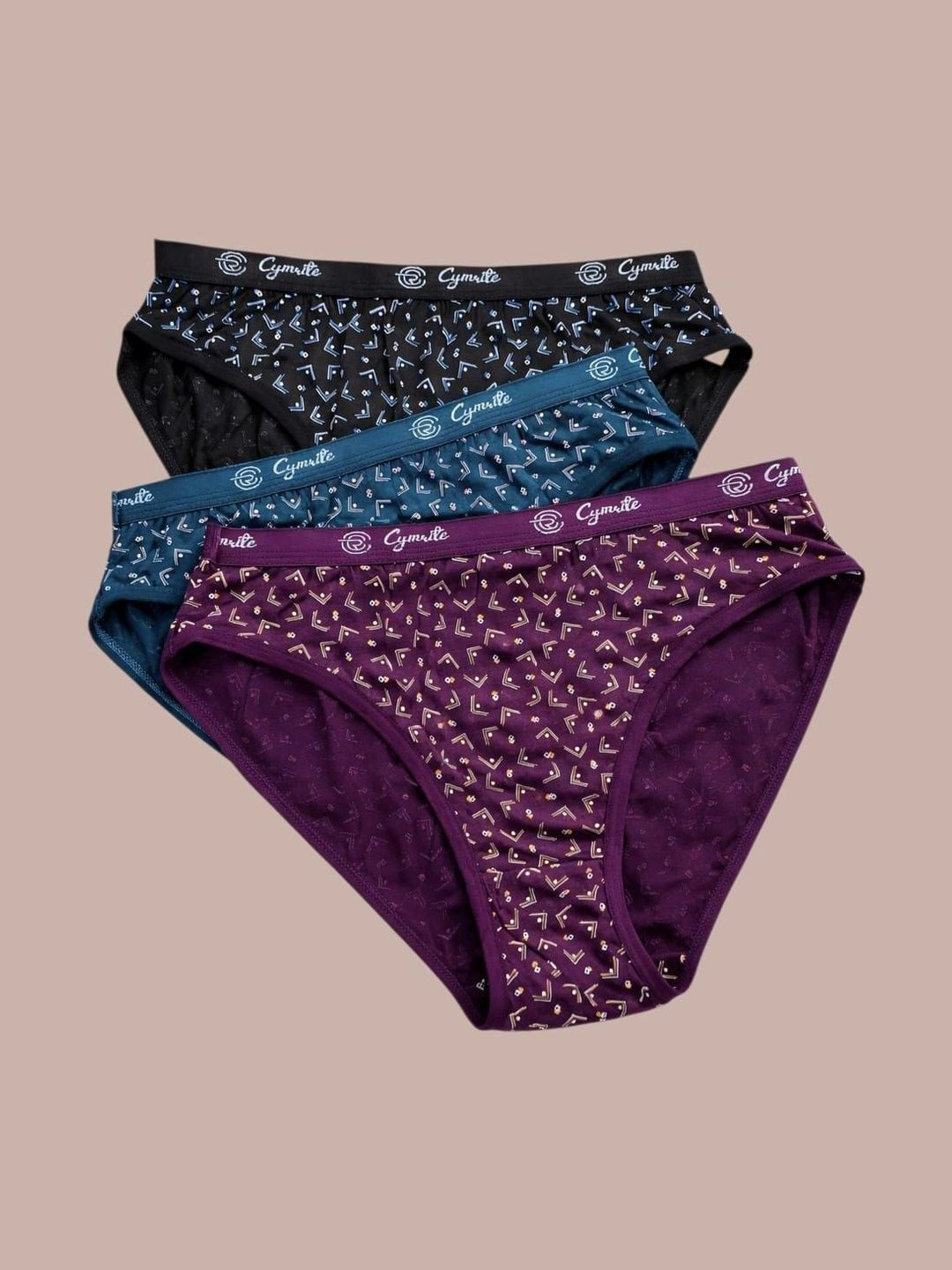 CYMRITE Women Pack of 3 Printed Cotton Hipster Briefs